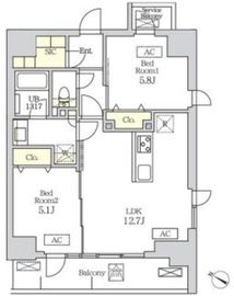 コスモグラシア新宿西早稲田 1202 間取り図