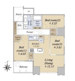 ワールドシティタワーズ キャピタルタワー 6階 間取り図