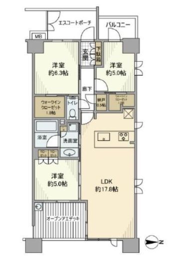 ヴェレーナシティ横浜根岸ザ・フロント 5階 間取り図