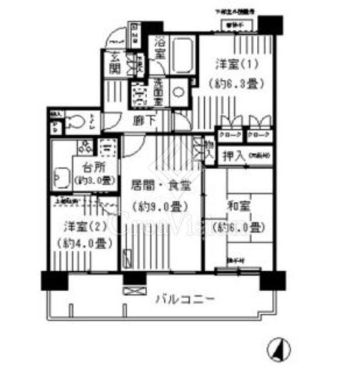 横浜伊勢佐木南パークホームズ 3階 間取り図