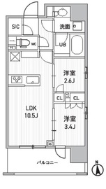 シーズンフラッツ新御徒町イースト 1101 間取り図