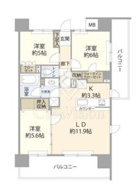 ユニーブル武蔵小金井スイート 8階 間取り図