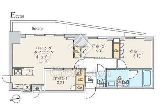 クレストコート北千住レジデンス 905 間取り図