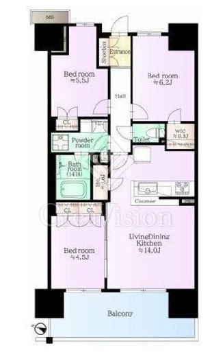 ザ・パークハウスオイコス赤羽志茂サードスクエア 7階 間取り図