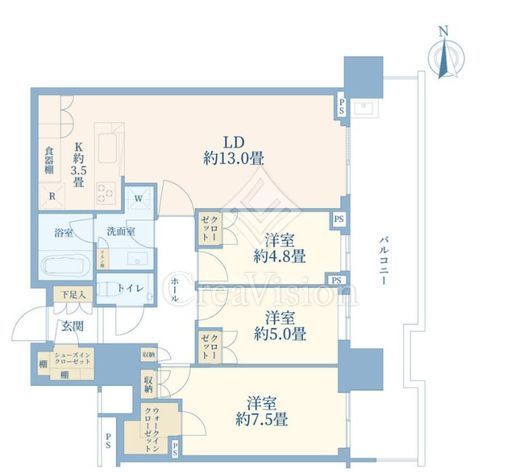 HARUMI FLAG SUN VILLAGE T棟 (晴海フラッグ サンヴィレッジ T棟) 44階 間取り図