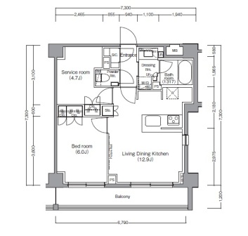 ディームス麻布狸穴町 605 間取り図