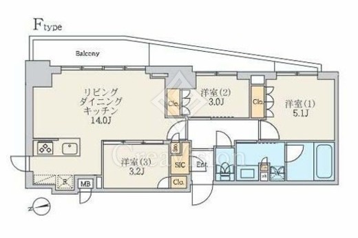 クレストコート北千住レジデンス 1103 間取り図