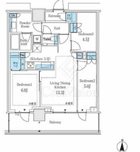 パークシティ中野　ザ　タワー　エアーズ 6階 間取り図