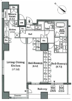 ホライズンプレイス赤坂 1702 間取り図