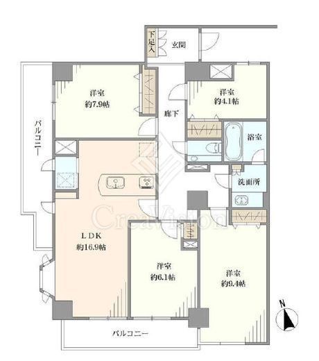 ウィン新宿若松町 6階 間取り図