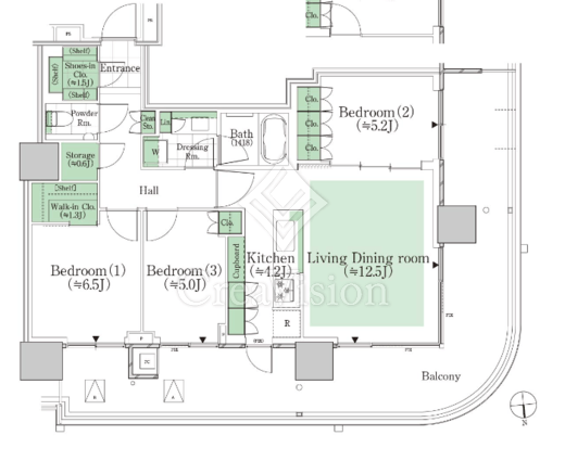 HARUMI FLAG PARK VILLAGE T棟 (晴海フラッグ パークヴィレッジ T棟) 6階 間取り図
