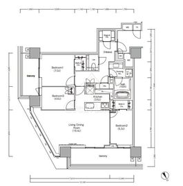 ＪＩＹＵＧＡＯＫＡ　ＭＵＳＥ　ＳＱＵＡＲＥ　ＴＨＥ　ＲＥＳＩＤＥＮＣＥ 12階 間取り図