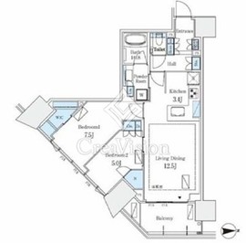 グランドシティタワー月島 18階 間取り図