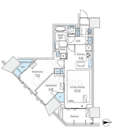 グランドシティタワー月島 16階 間取り図