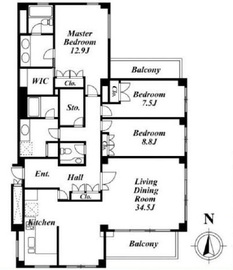 麻布仙台坂ヒルズ 2F1 間取り図