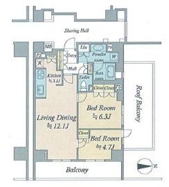 パークハウス市谷柳町 3階 間取り図