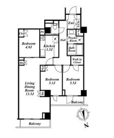 ブランズ六本木 3階 間取り図