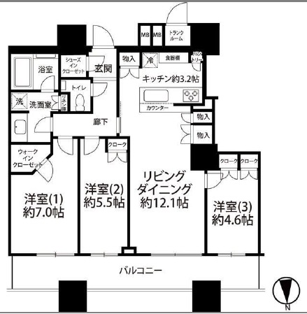 パークシティ大崎 ザ タワー 33階 間取り図