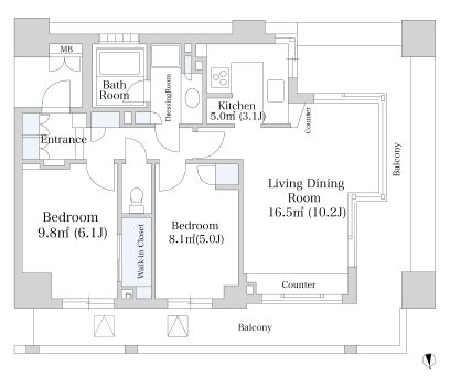 アクシルコート島津山南 406 間取り図