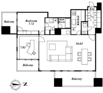 六本木ヒルズレジデンス B棟 22階 間取り図