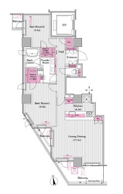プライムアーバン新宿夏目坂タワーレジデンス 2502 間取り図