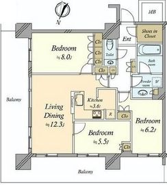 アーバンドックパークシティ豊洲タワー 13階 間取り図