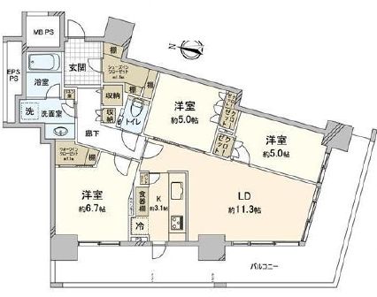 パークタワー東雲 5階 間取り図