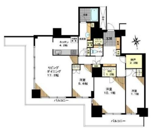 Wコンフォートタワーズ EAST 45階 間取り図