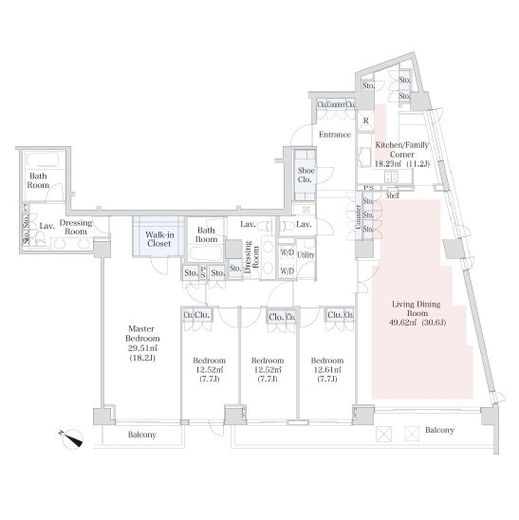 ラ・トゥール市谷砂土原 W201 間取り図