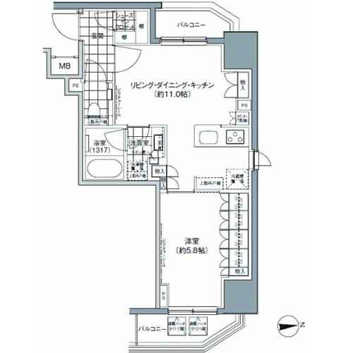パークハビオ上野3丁目 1403 間取り図
