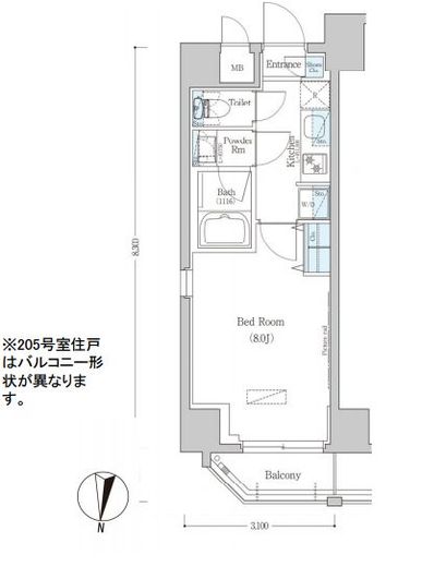 アーバネックス清澄白河2 E505 間取り図