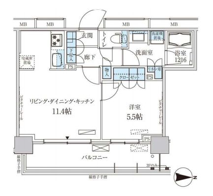 パークアクシス菊川ステーションゲート 409 間取り図